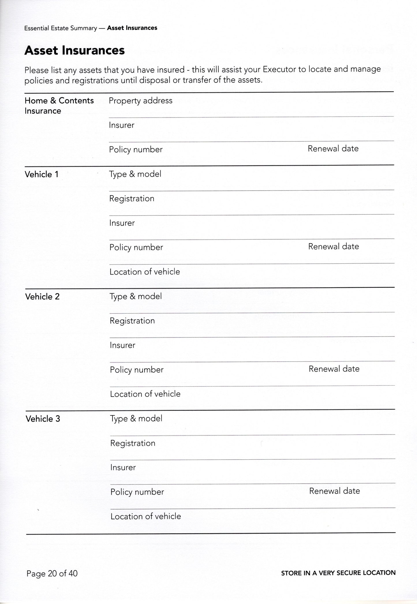 Essential Estate Summary Asset insurances page