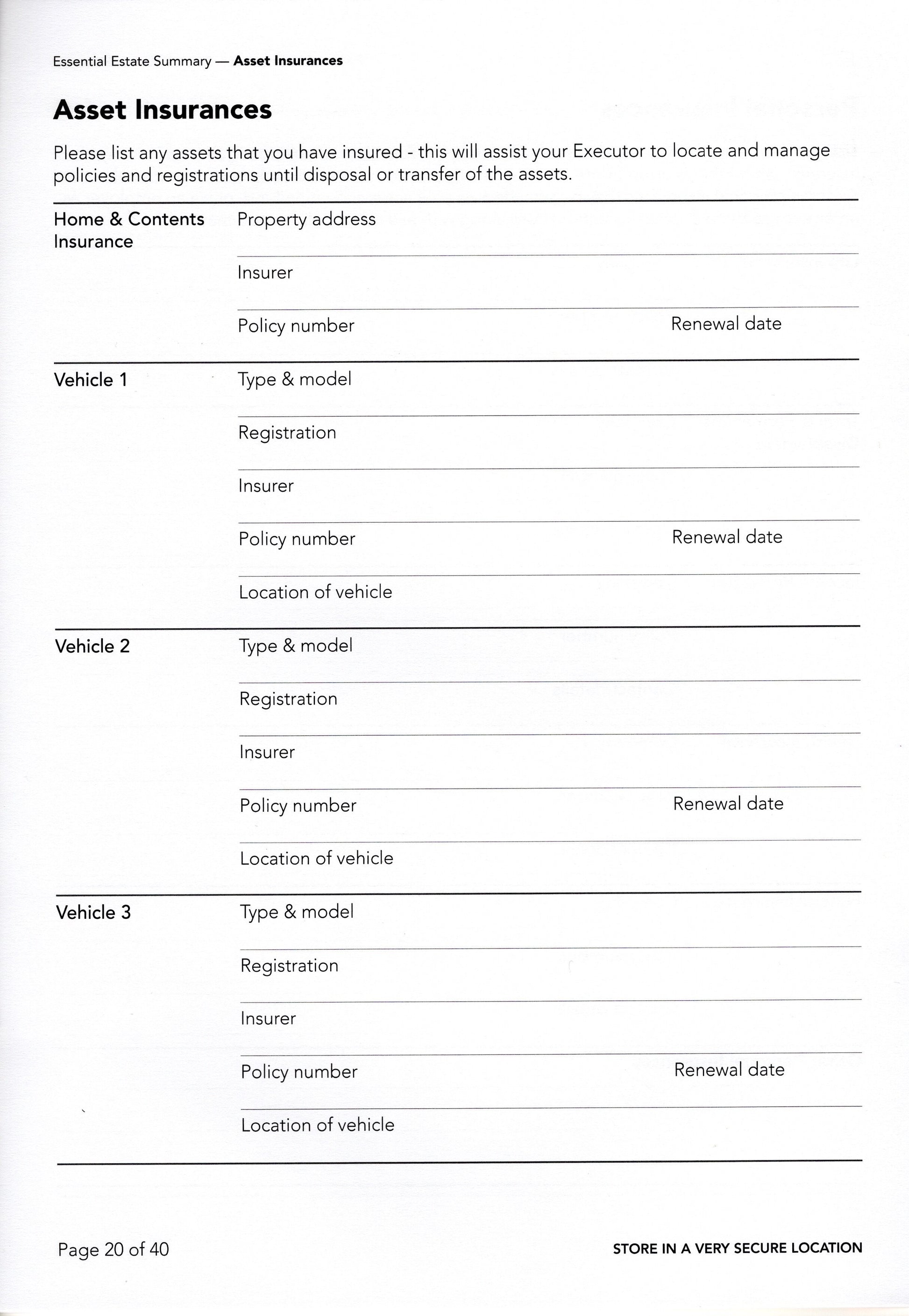 Essential Estate Summary Asset insurances page
